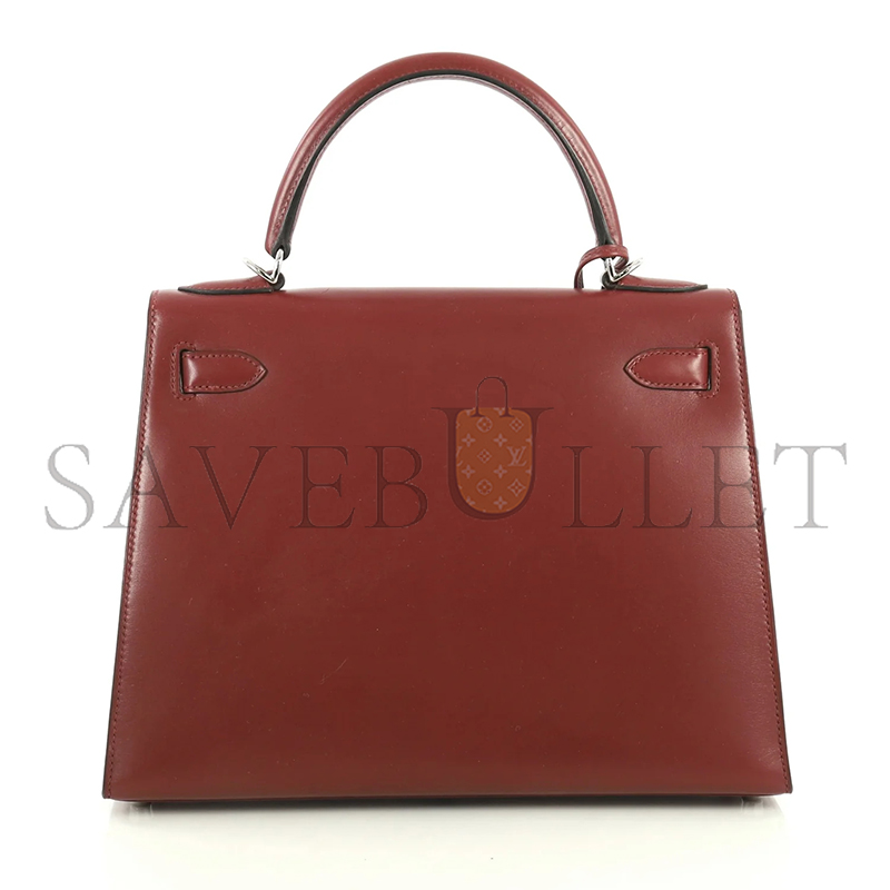 HERMÈS KELLY 25 BOX BORDEAUX WITH PALLADIUM HARDWARE (25*17*7cm) 